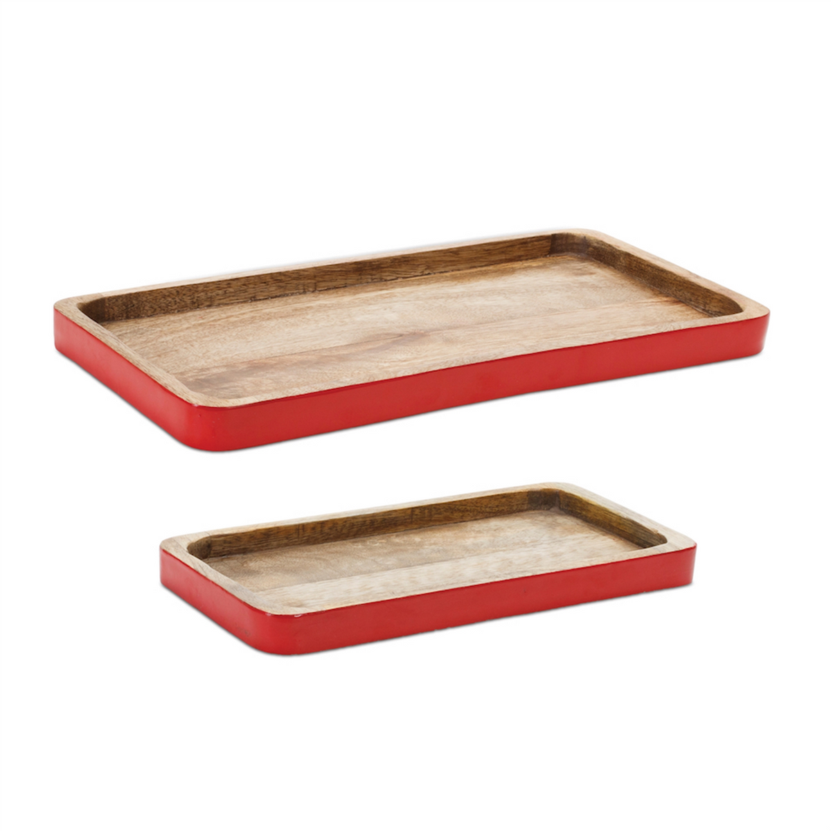 Red Trimmed Wooden Tray (Set of 2) -Ship Only