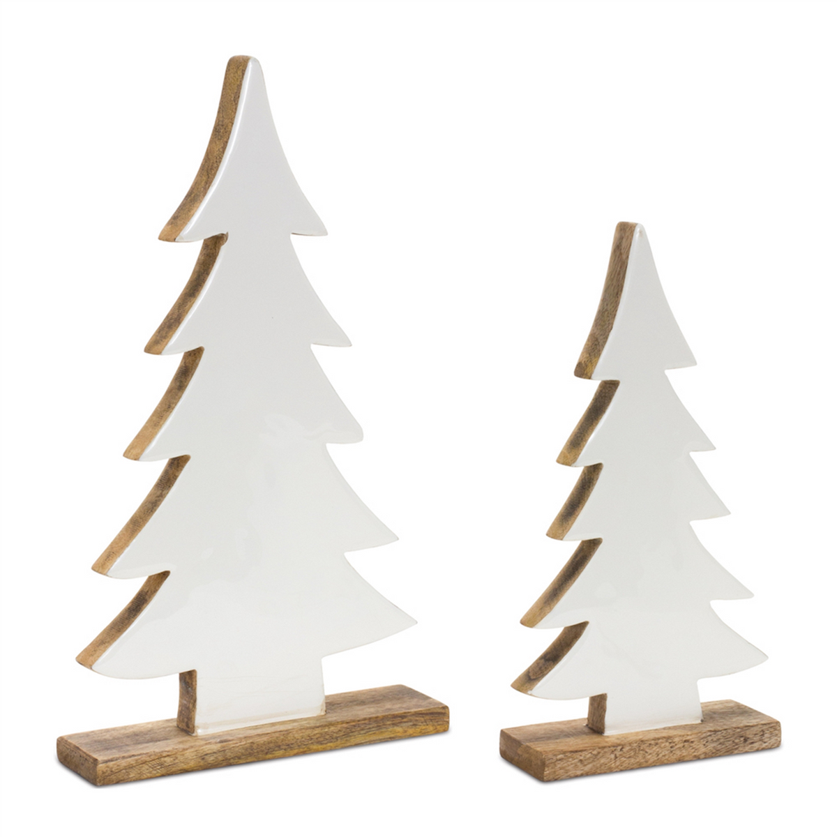 Pine Tree on Natural Wood Base (Set of 2) -Ship Only