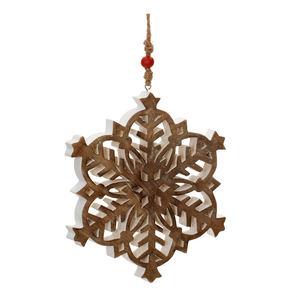 Mango Wood Snowflake Cut-Out Ornament (Set of 4) -Ship Only
