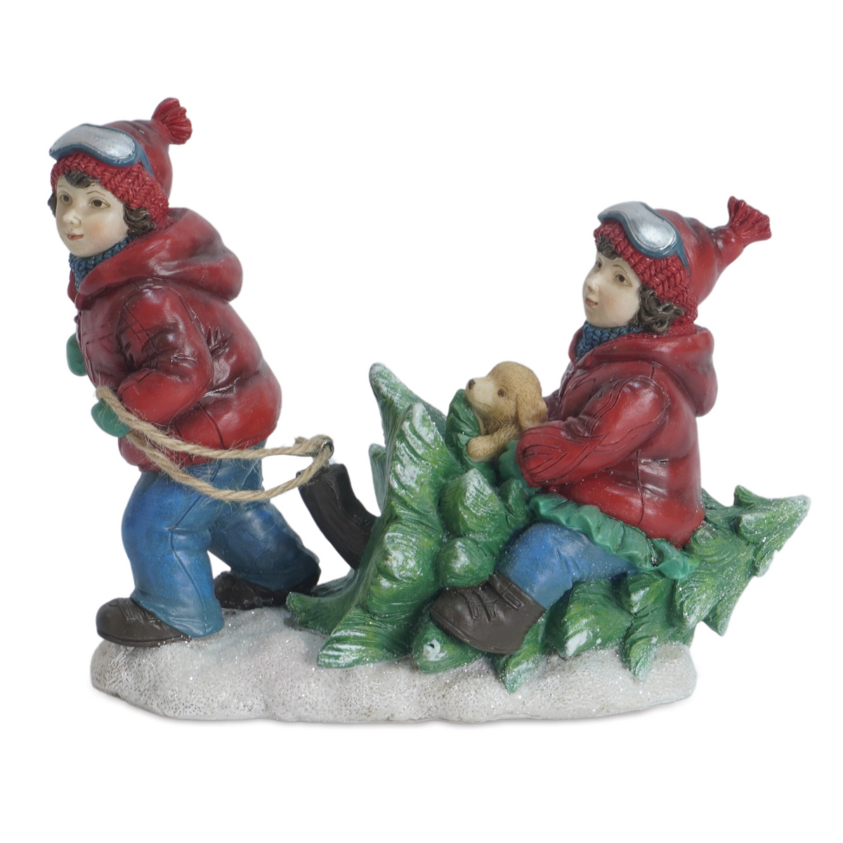 Holiday Children With Tree and Dog Figurine (Set of 2) -Ship Only