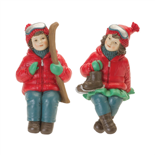 Kids w/Skis & Skates (Set of 4) 5”H Resin