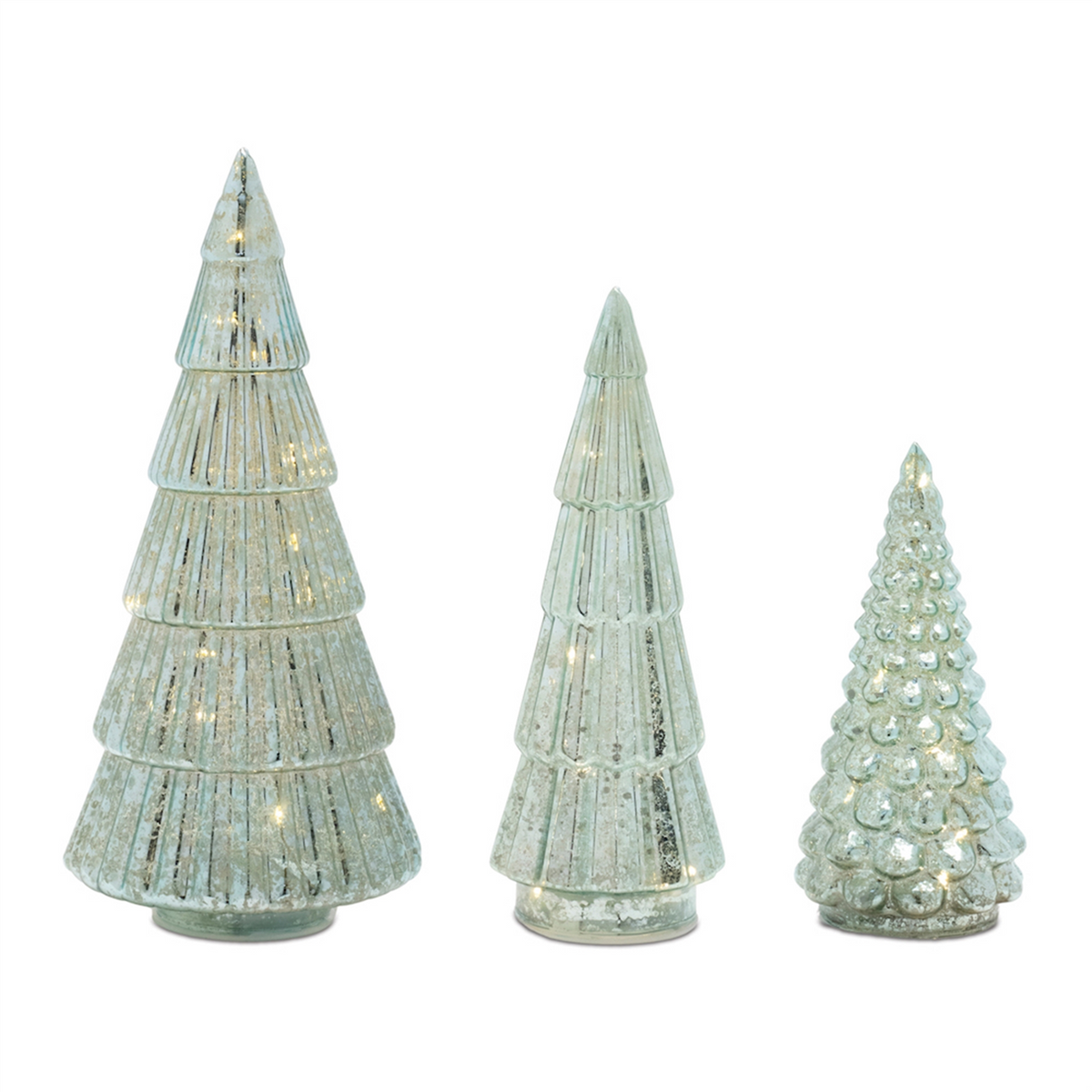 LED Green Mercury Glass Tree (Set of 3) -Ship Only