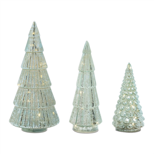 LED Green Mercury Glass Tree (Set of 3)