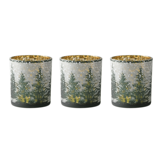 Frosted Pine Mercury Glass Candle Holder (Set of 3) -Ship Only