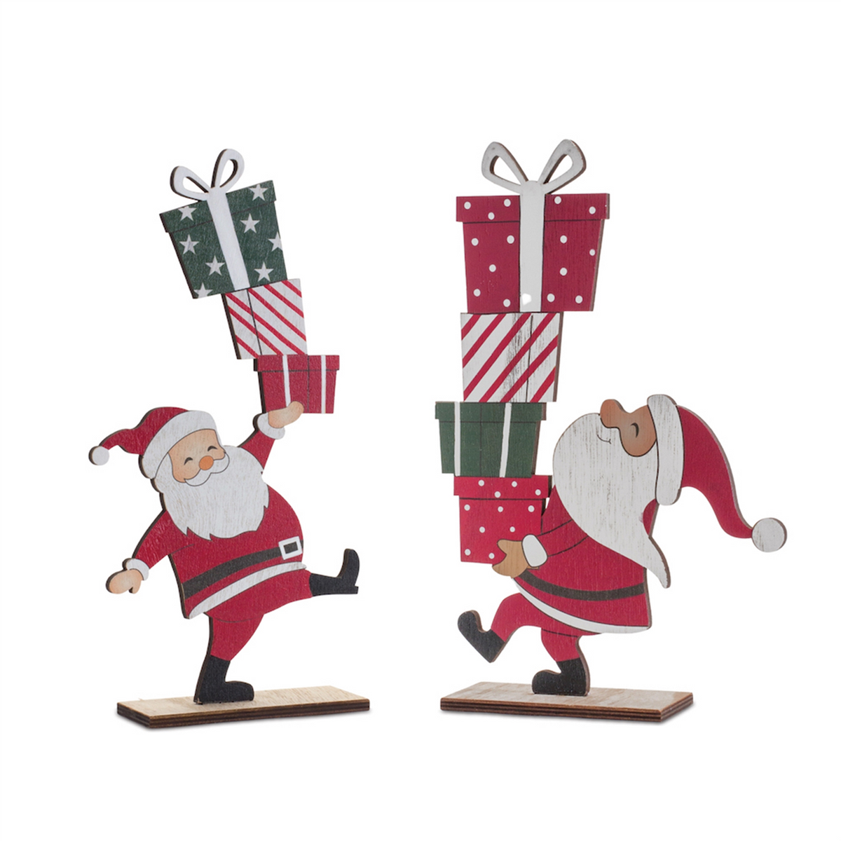 Santa w/Presents (Set of 2) 12”H Wood -Ship Only