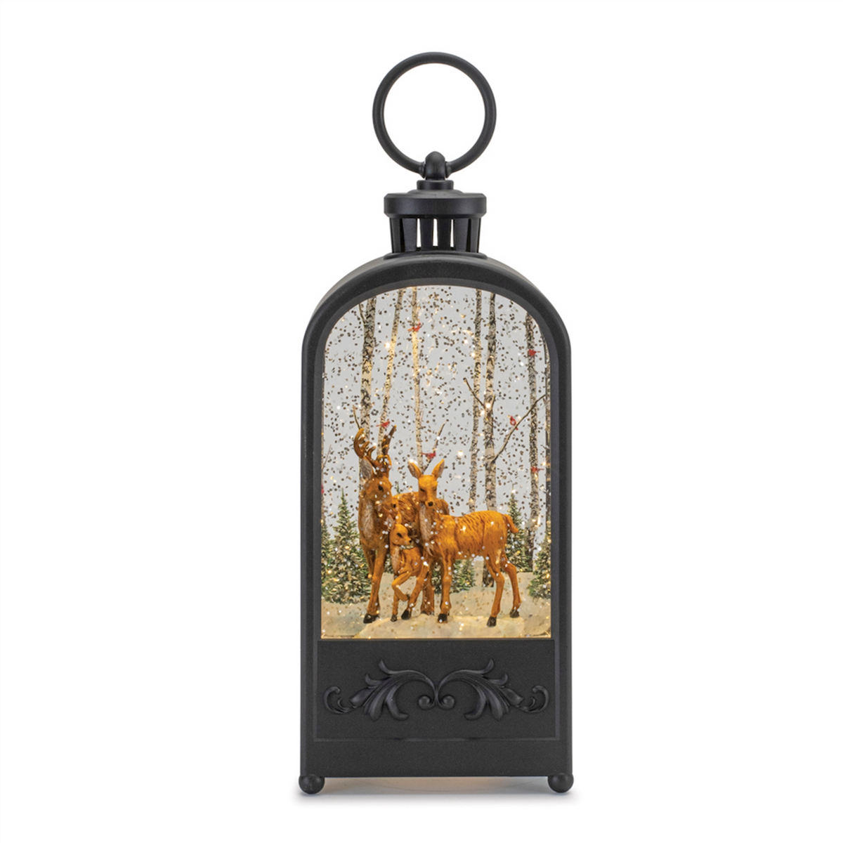 LED Snow Globe Lantern with Forest Deer 9.5"H -Ship Only