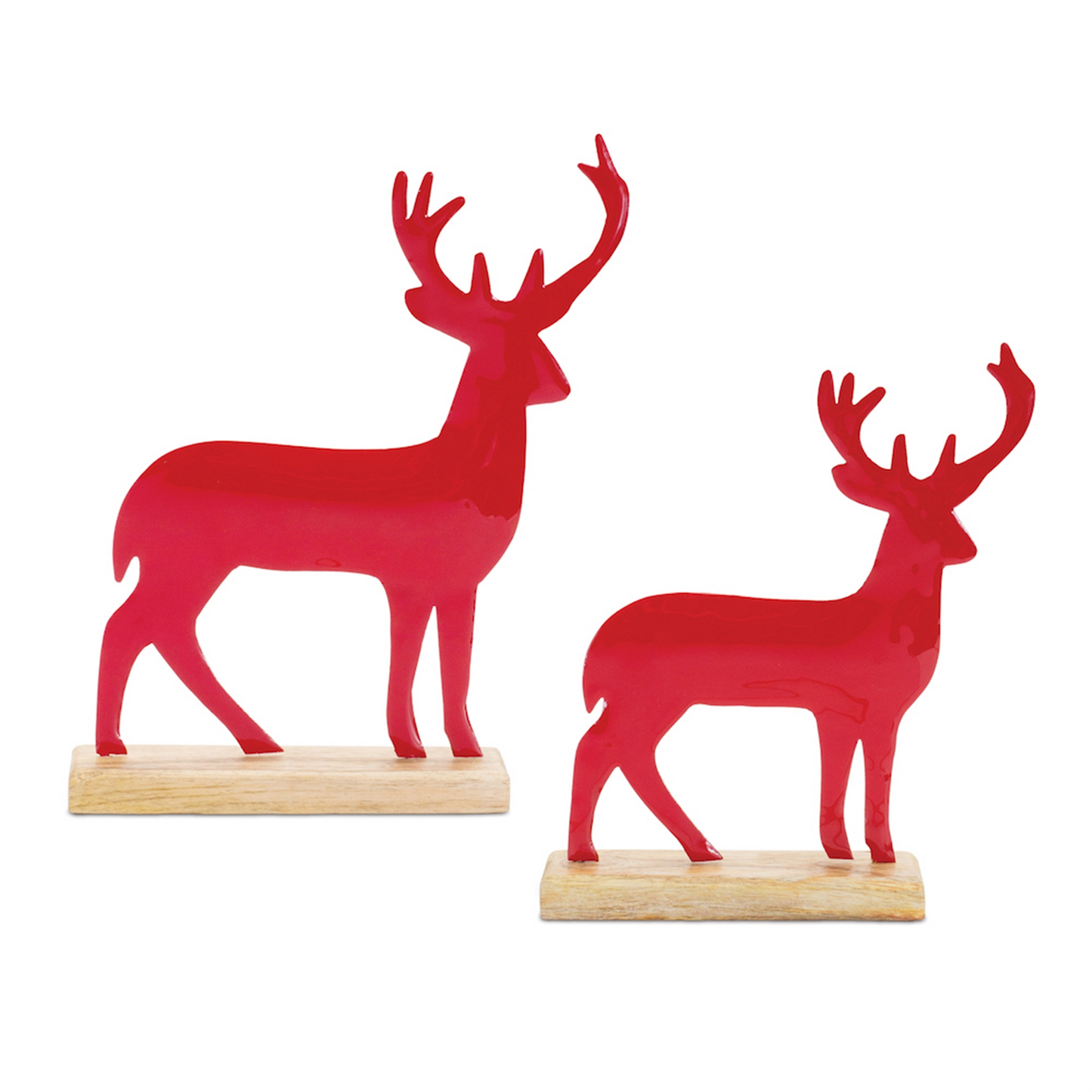 Metal Deer Silhouette with Wood Base (Set of 2) -Ship Only
