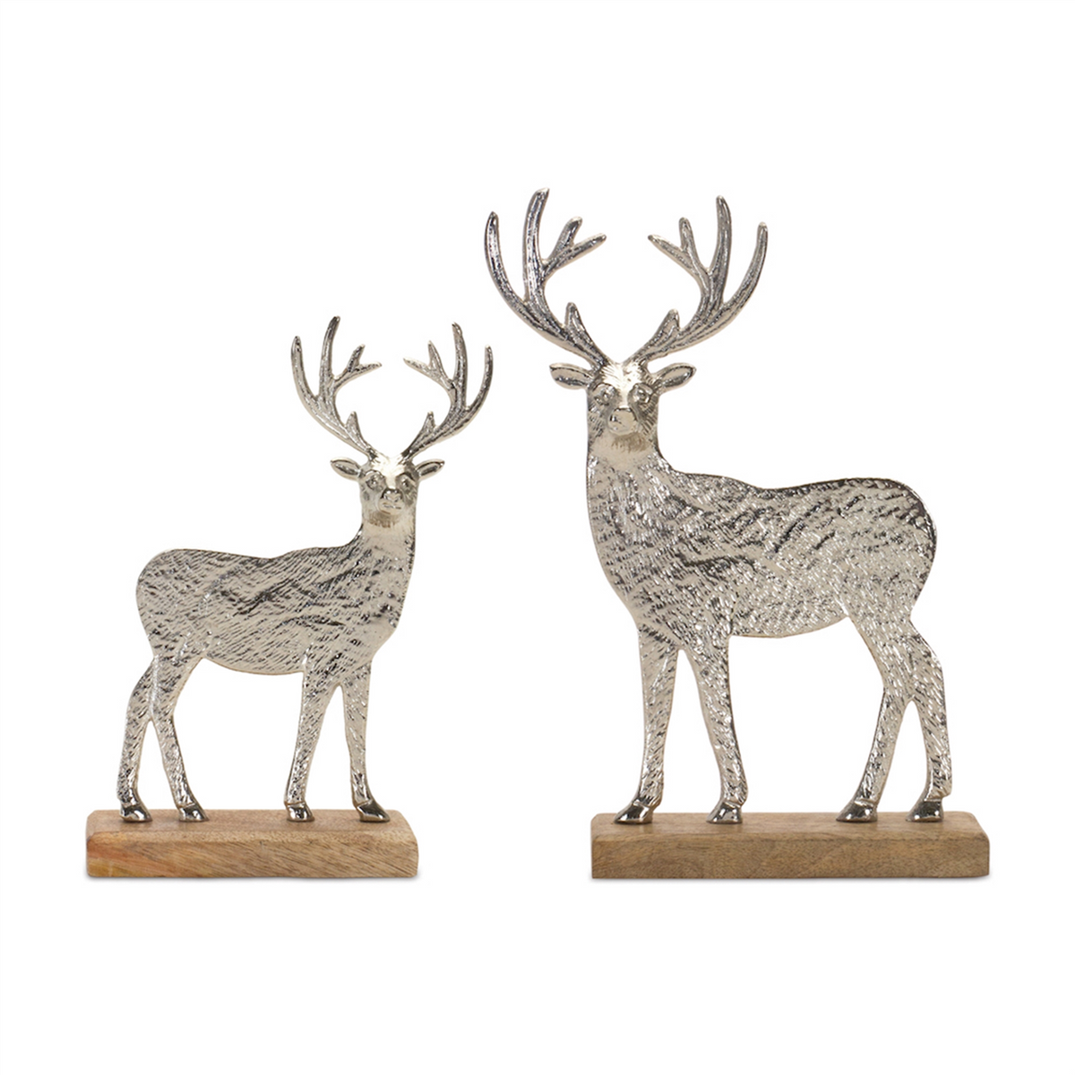 Metal Deer Silhouette with Wood Base (Set of 2) -Ship Only
