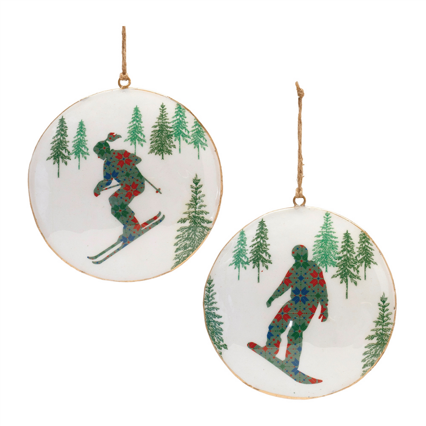 Metal Snowboard Forest Disc Ornament (Set of 6) -Ship Only