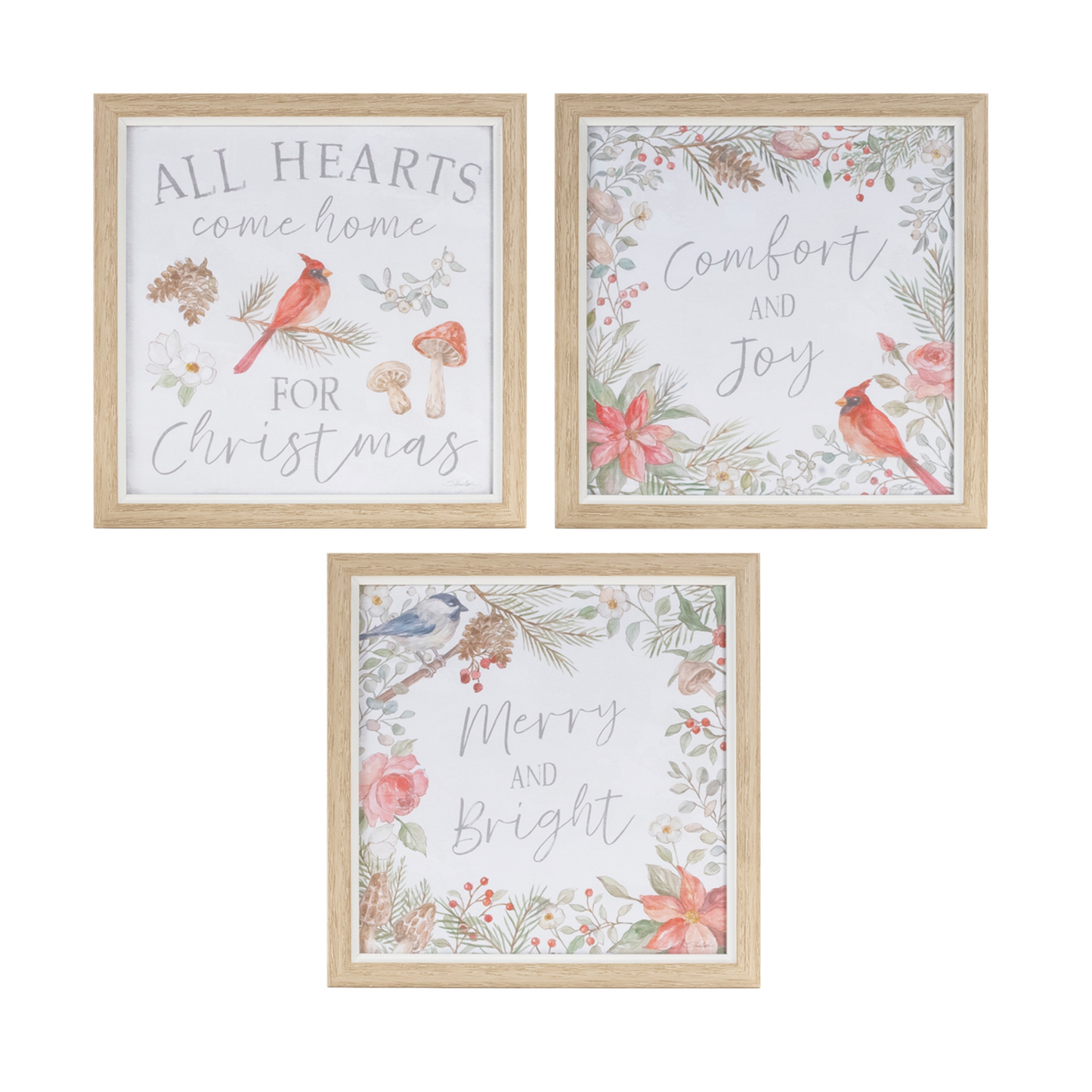 Framed Winter Cardinal Sentiment Print (Set of 3) -Ship Only