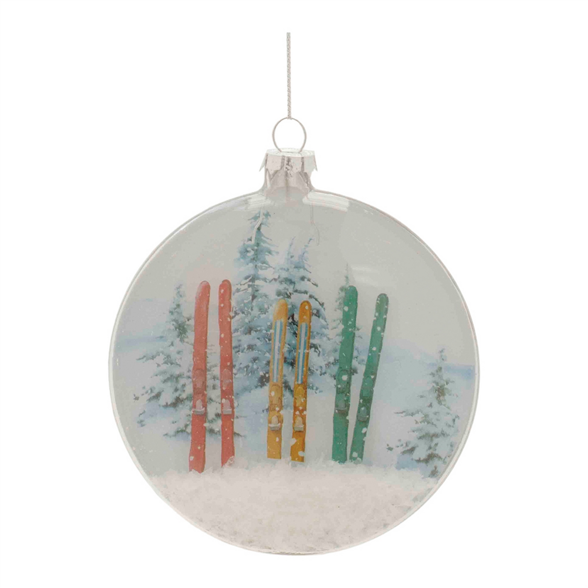 Glass Ski and Snow Disc Ornament (Set of 6) -Ship Only