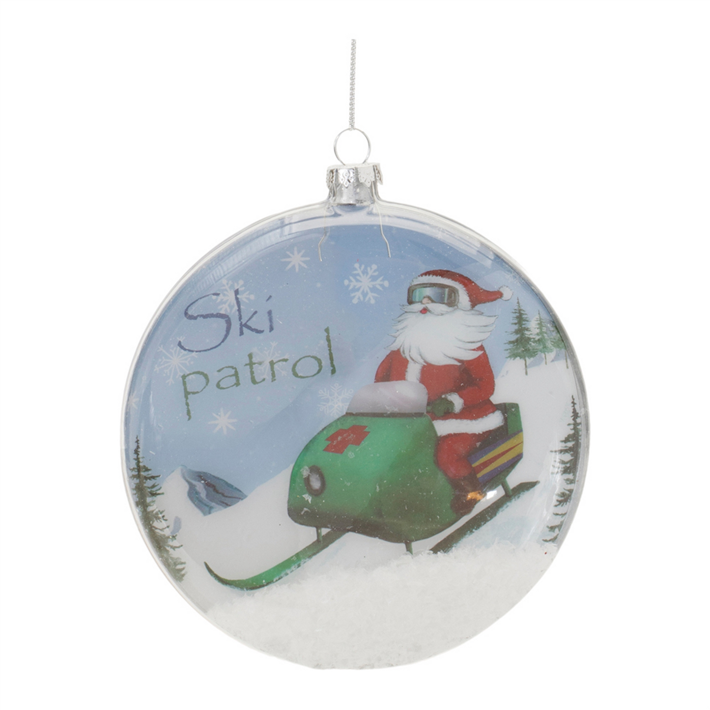 Glass Santa Ski Patrol Disc Ornament (Set of 6) -Ship Only