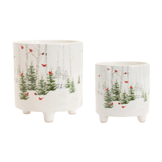Winter Cardinal Forest Planter (Set of 2) -Ship Only