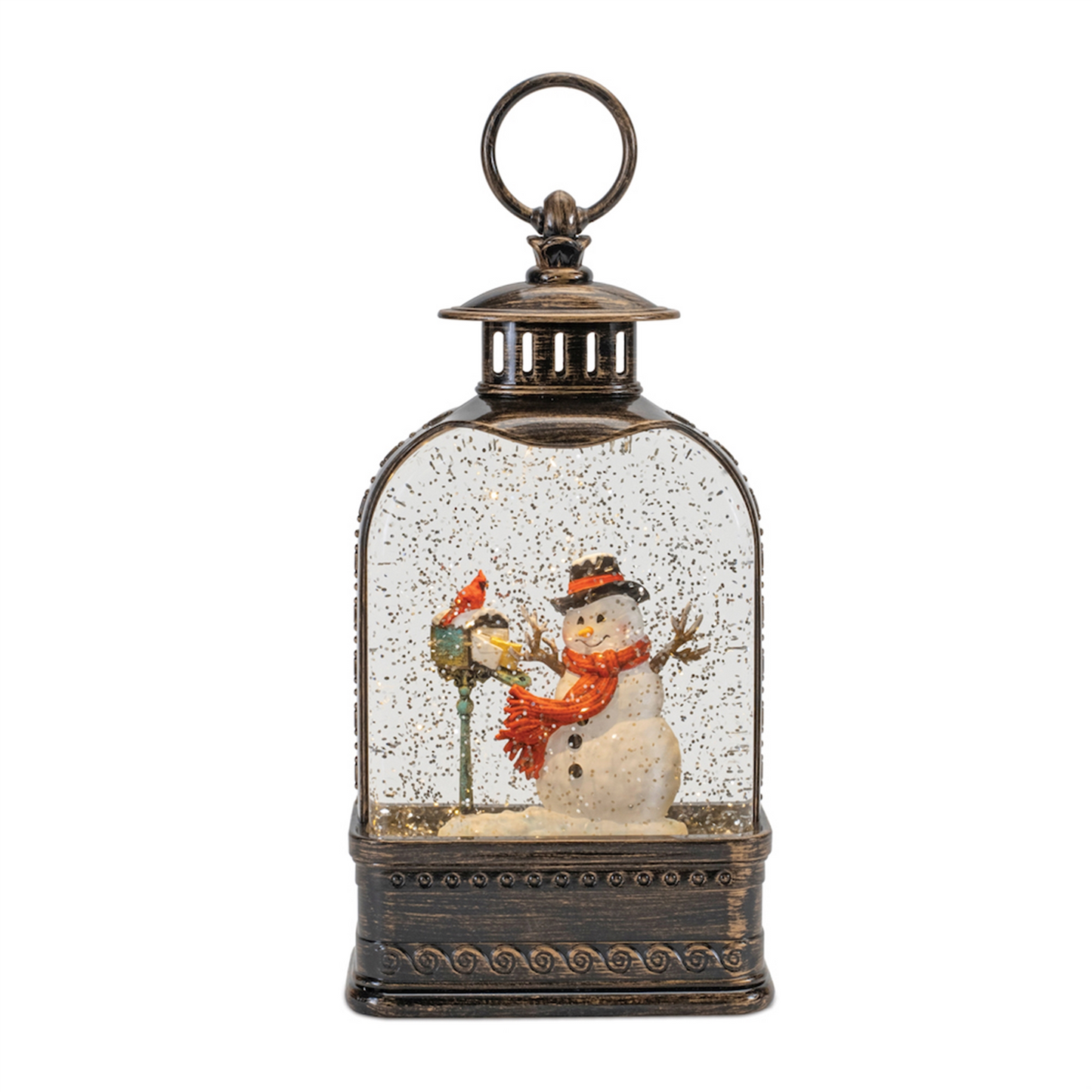 LED Snow Globe with Snowman and Cardinals 9.75"H -Ship Only