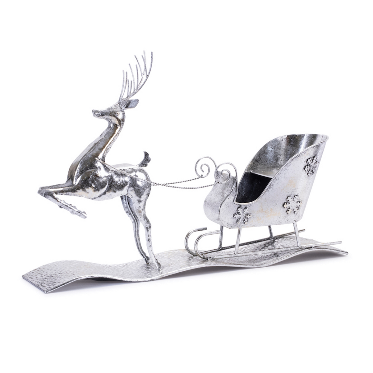 Hammered Metal Reindeer with Sleigh 25.5"L -Ship Only