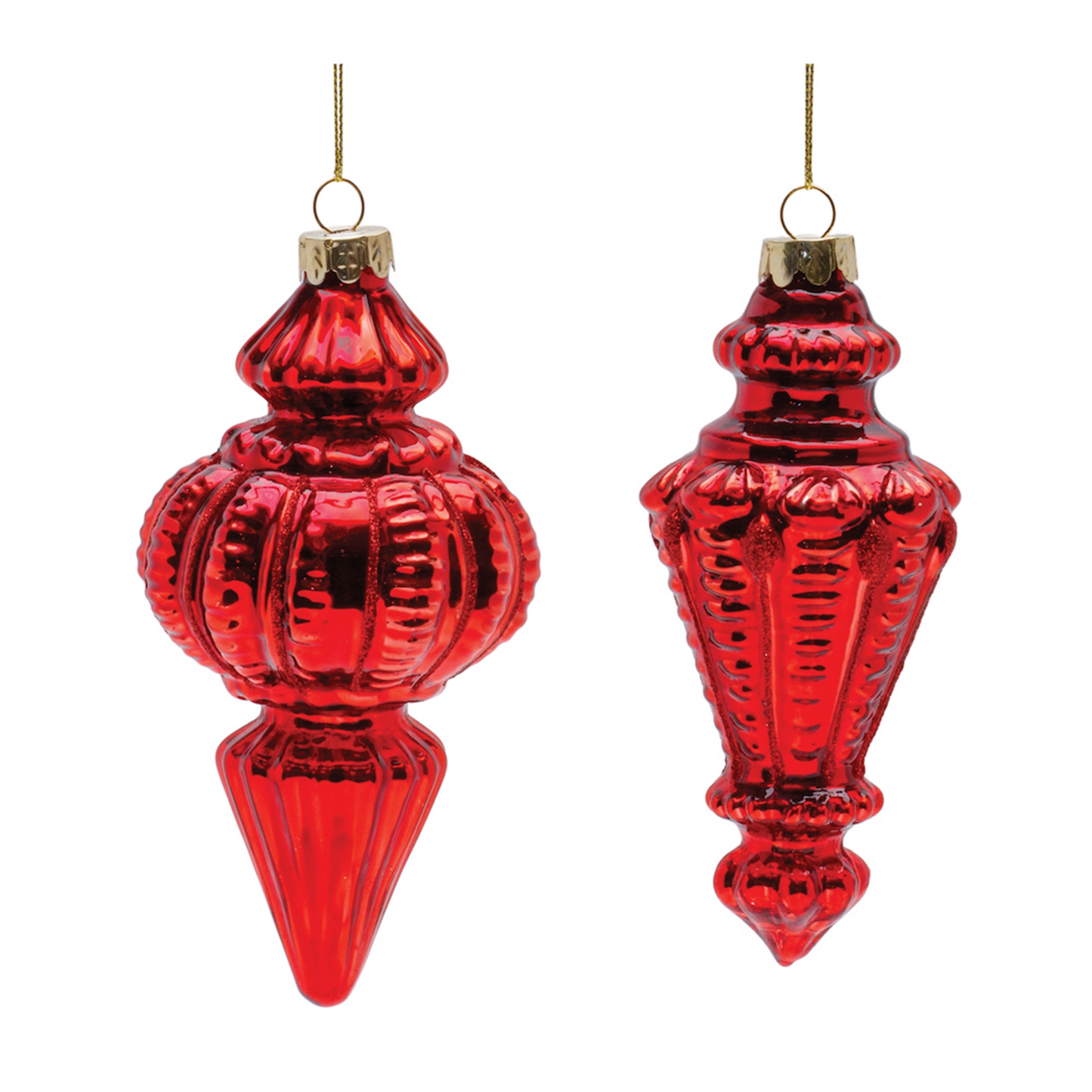 Red Ribbed Glass Finial Ornament (Set of 6) -Ship Only