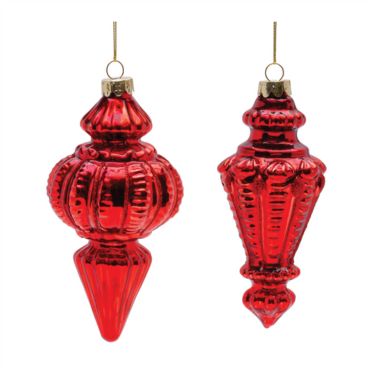 Red Ribbed Glass Finial Ornament (Set of 6) -Ship Only