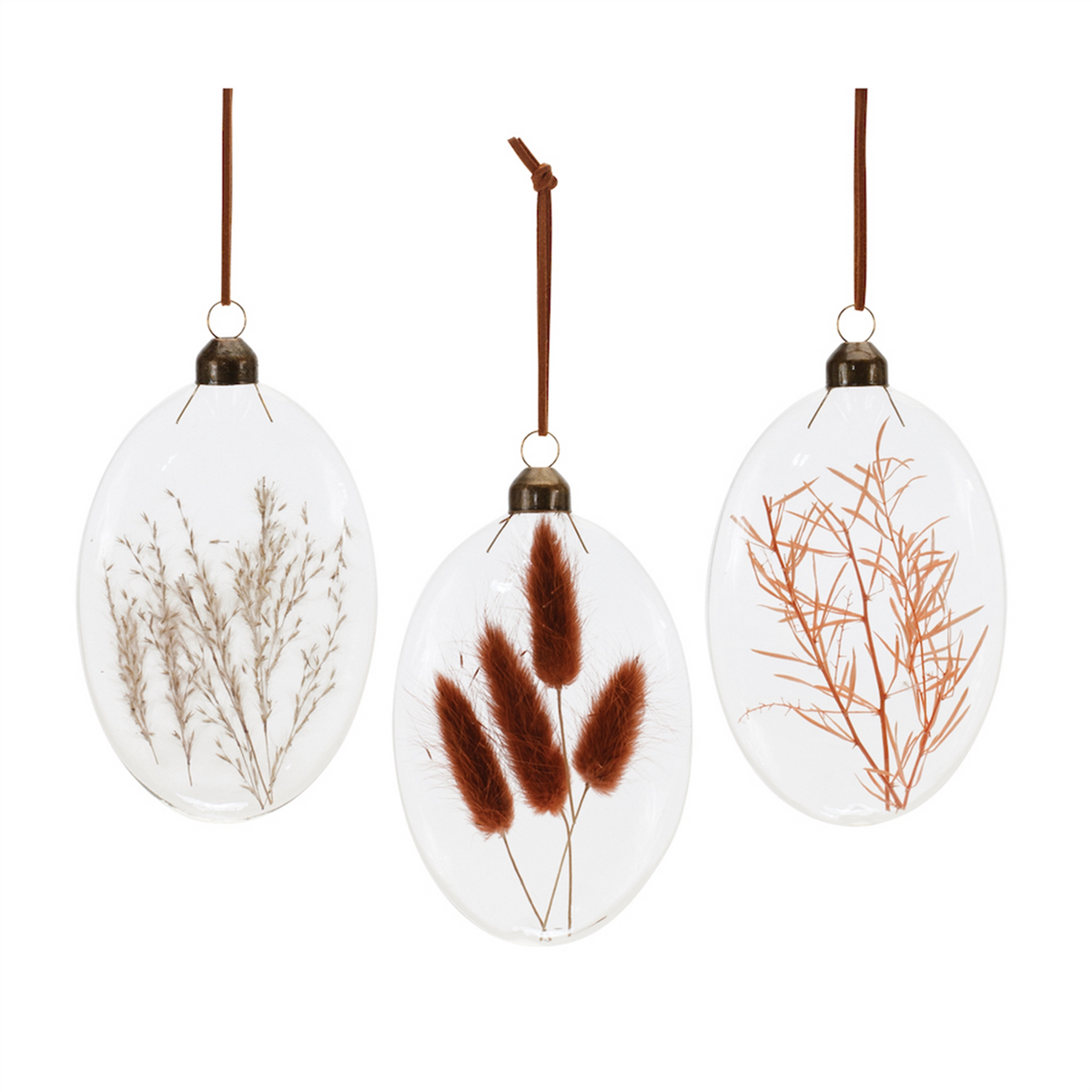 Burgandy Dried Floral Glass Ornament (Set of 12) -Ship Only