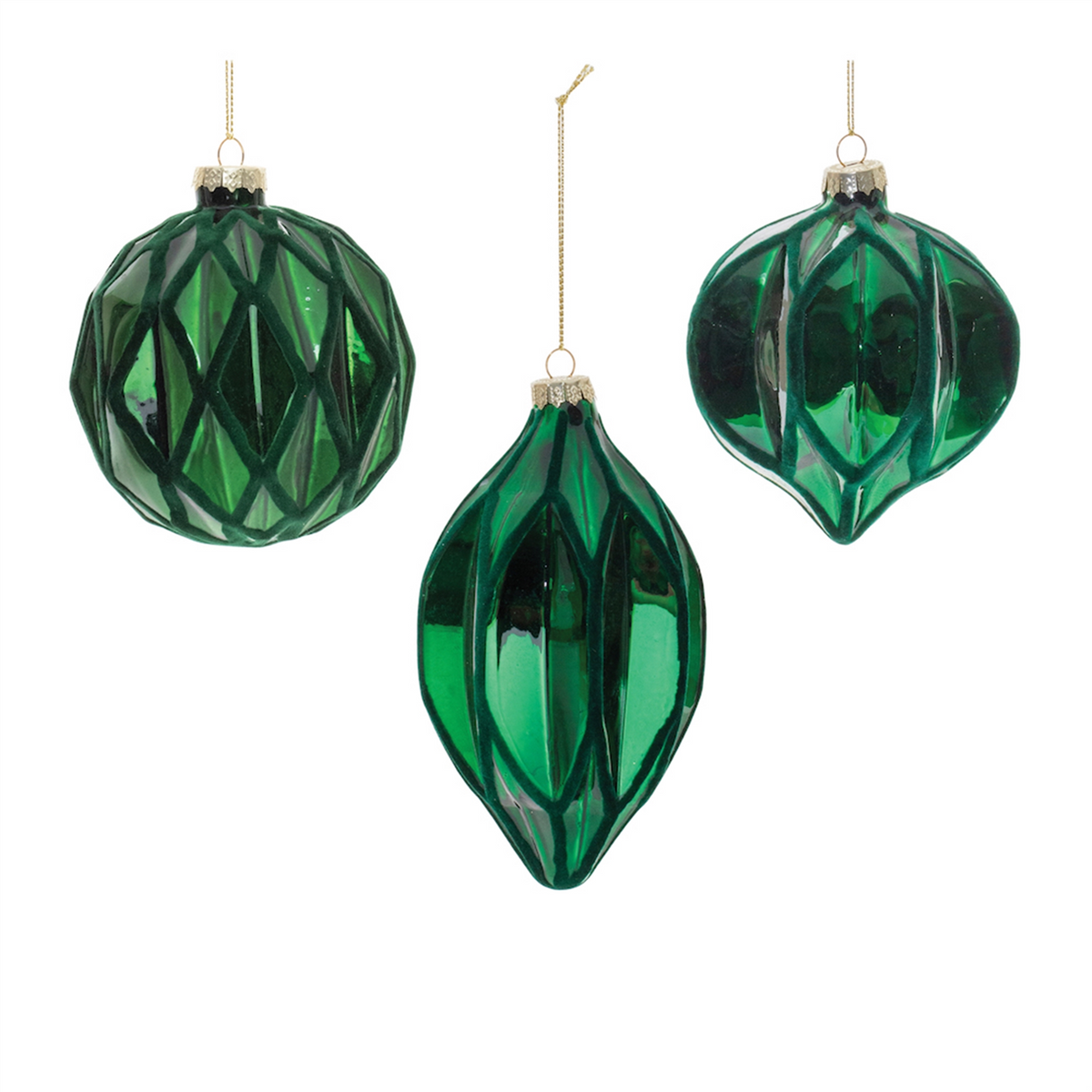 Green Textured Harlequin Glass Ornament (Set of 6) -Ship Only