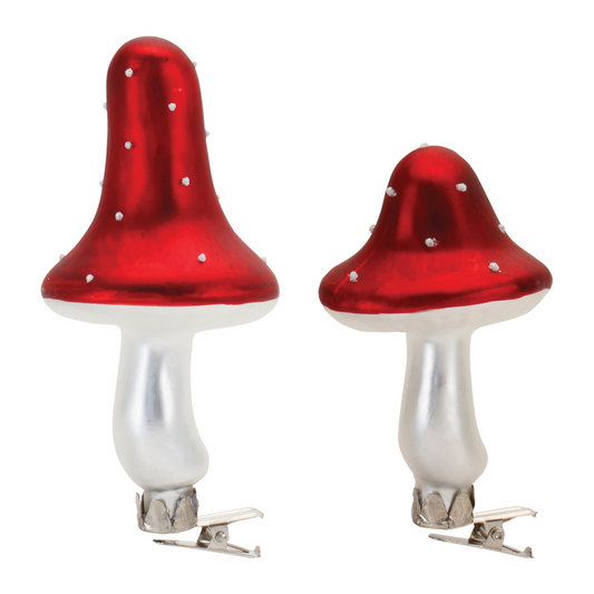 Mushroom Clip Ornament (Set of 12) 4.25"H, 5.25"H Glass
