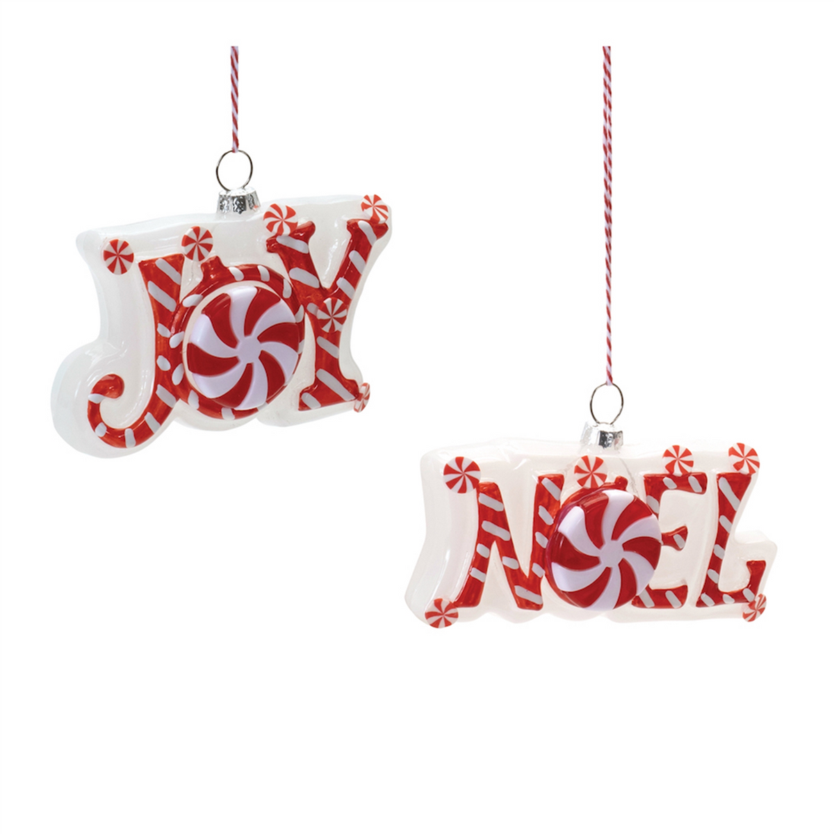 Glass Peppermint Joy and Noel Ornament (Set of 6) -Ship Only