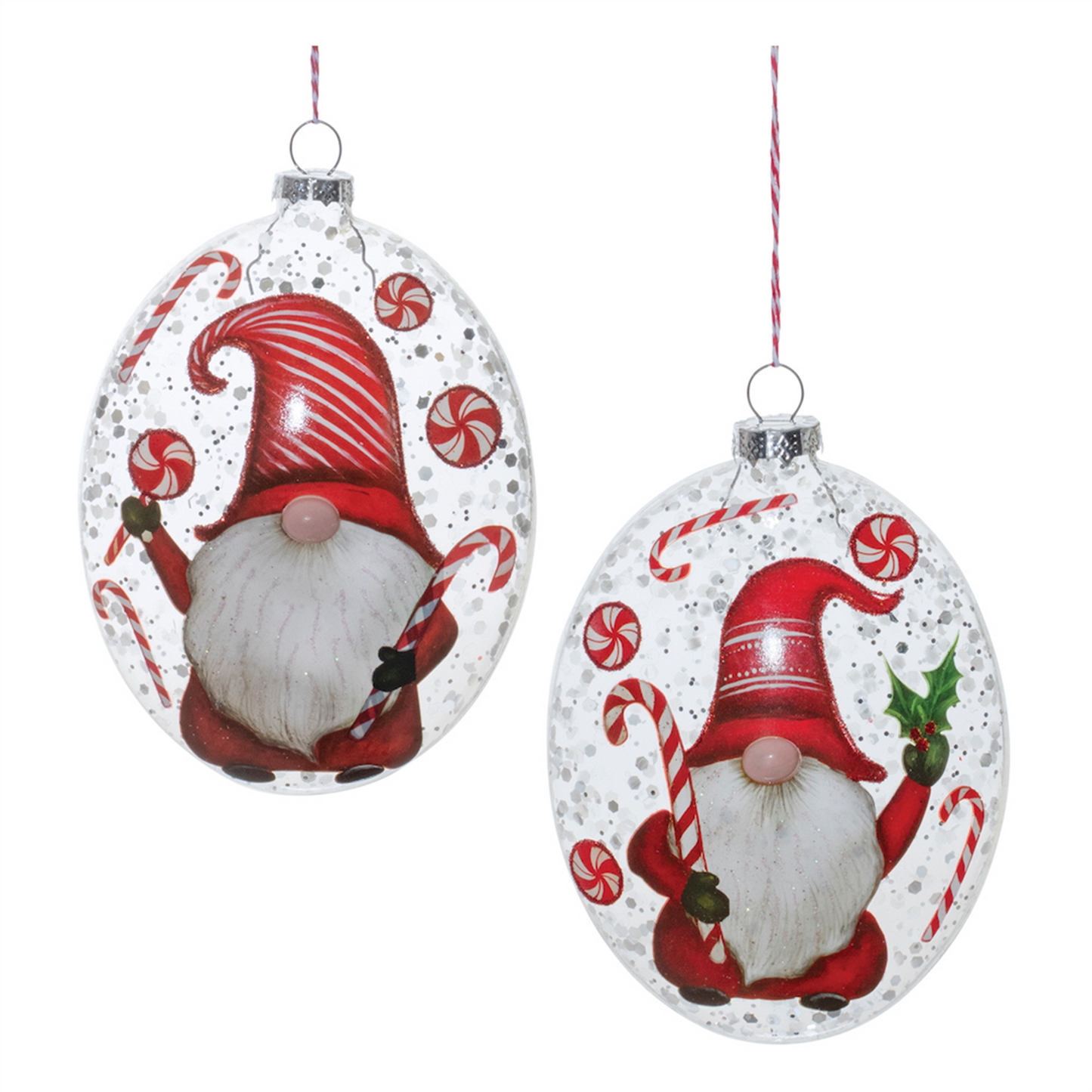 Glass Peppermint Gnome Disc Ornament (Set of 12) -Ship Only
