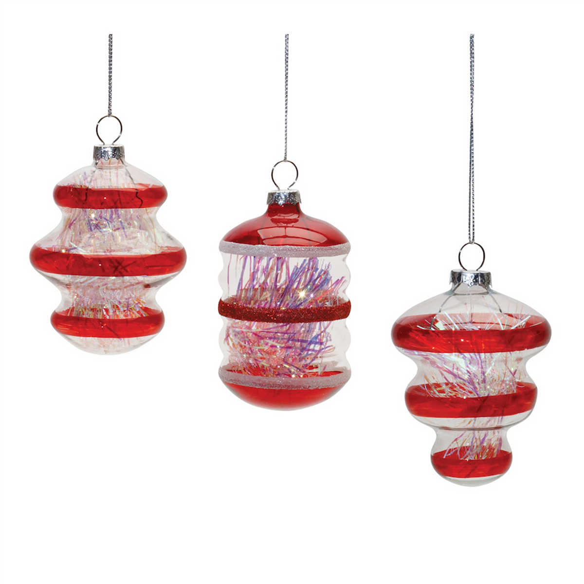 Finial Glass Ornament with Tinsel Filling (Set of 12) -Ship Only