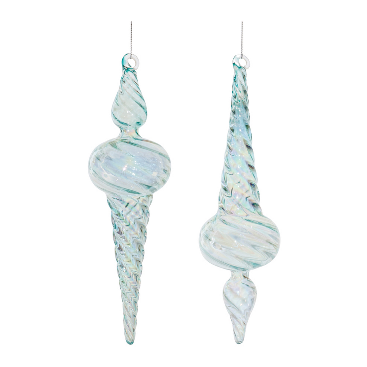 Iridescent Swirl Glass Finial Ornament (Set of 12) -Ship Only