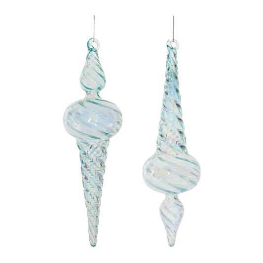 Iridescent Swirl Glass Finial Ornament (Set of 12) -Ship Only