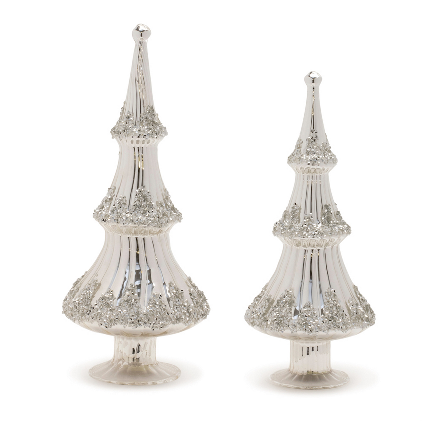 Silver Beaded Glass Holiday Tree (Set of 2) -Ship Only