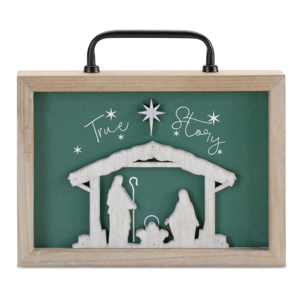 Wood "True Story" Nativity Plaque with Handle 9.5"L -Ship Only