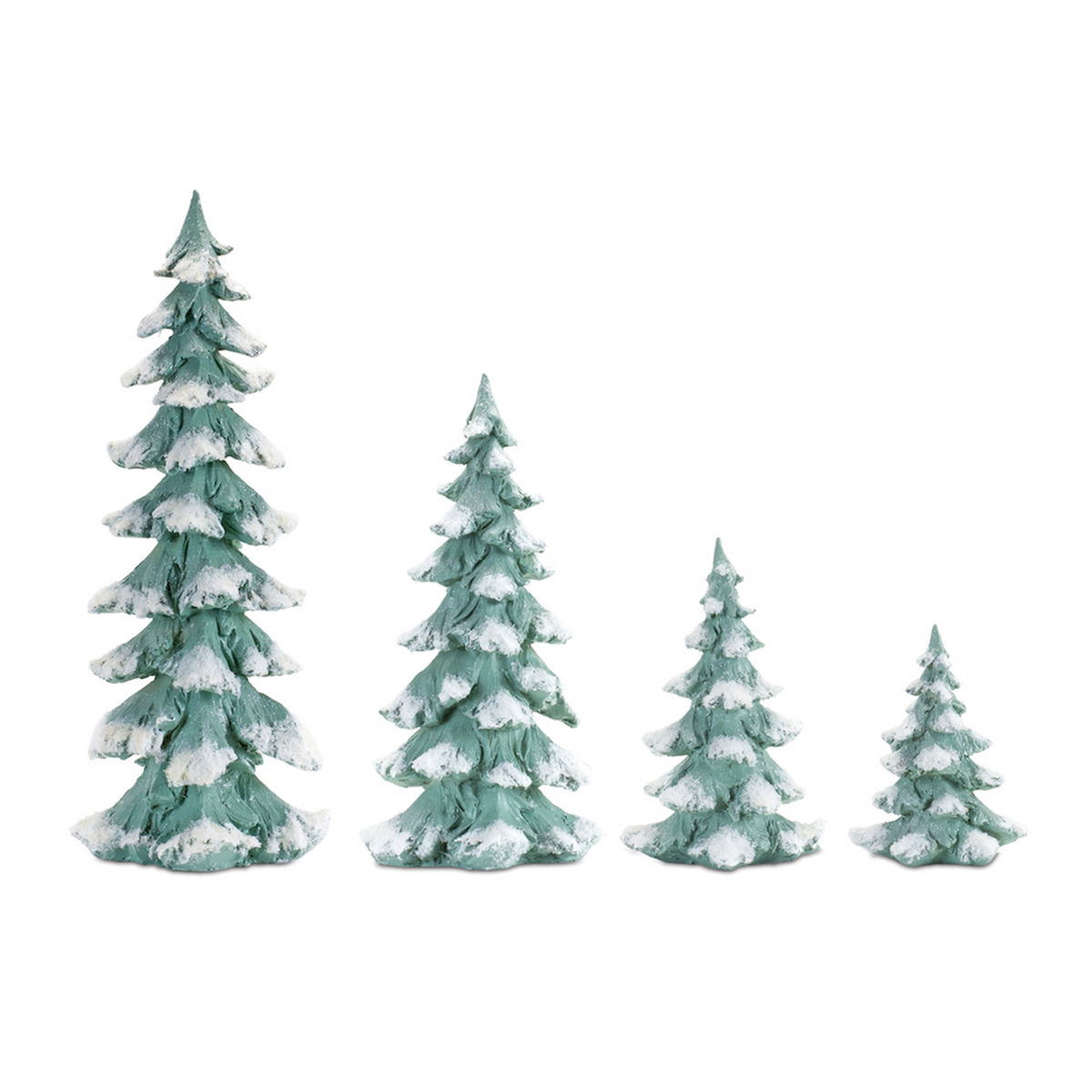 Flocked Seafoam Pine Tree with Carved Design (Set of 4) -Ship Only