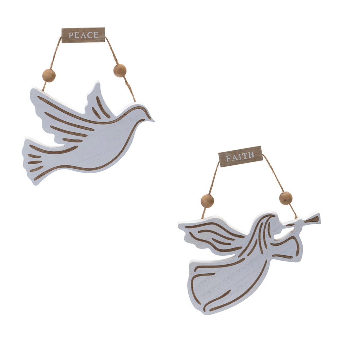Wood Dove and Angel Sentiment Ornament (Set of 6) -Ship Only