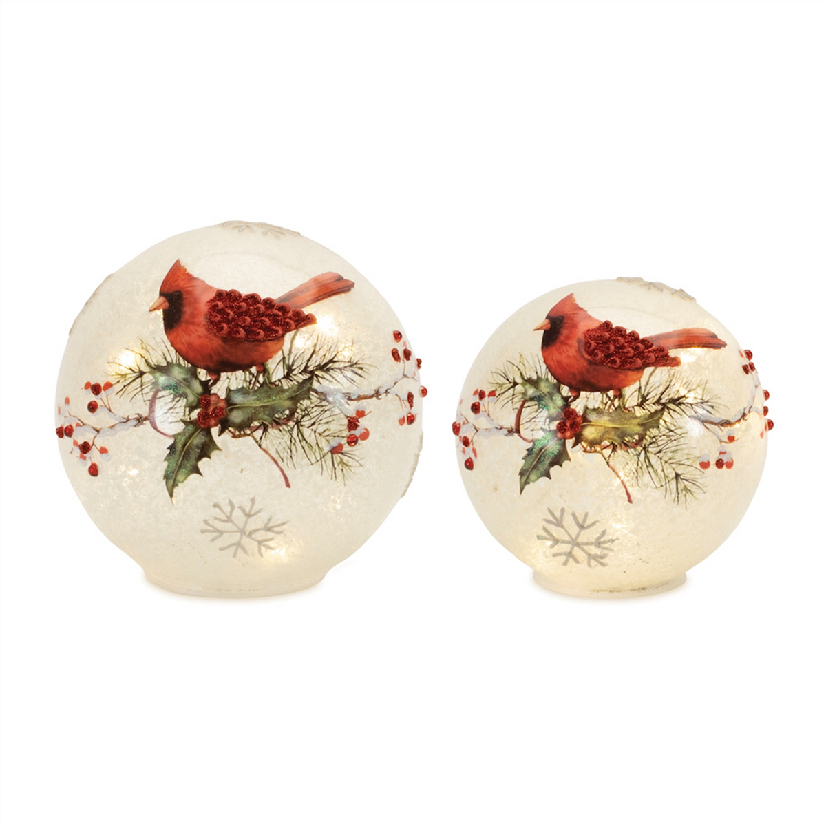 LED Frosted Cardinal Berry Globe (Set of 2) -Ship Only