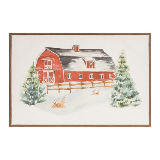 Framed Winter Barn Print 24"L -Ship Only
