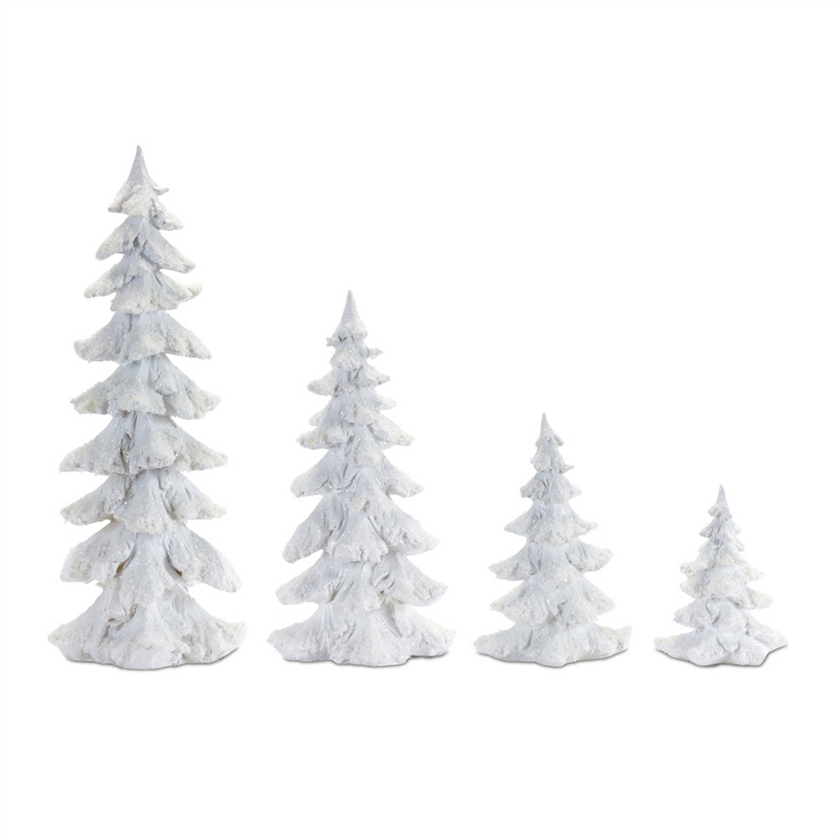 Flocked White Pine Tree with Carved Design (Set of 4) -Ship Only