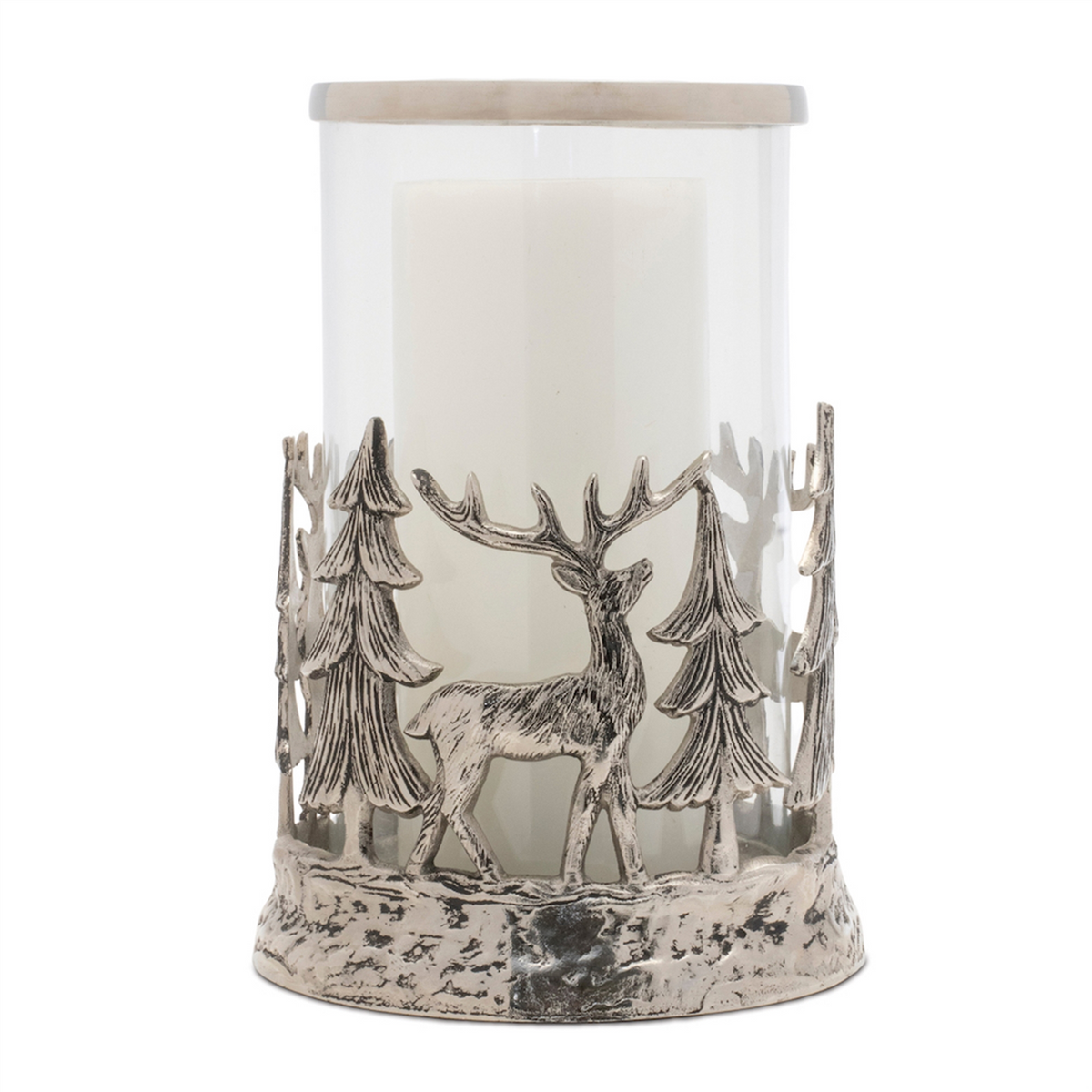 Etched Metal Woodland Candle Holder 8"D -Ship Only