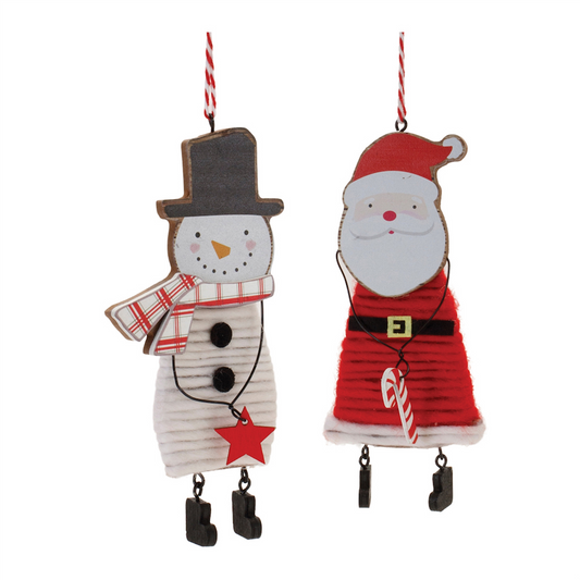 Wood and Felt Snowman Santa Ornament (Set of 12) -Ship Only