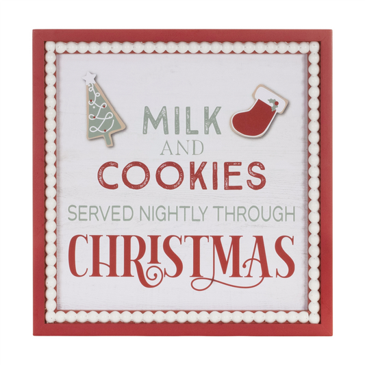 Framed Milk and Cookies Wall Sign 15"SQ -Ship Only