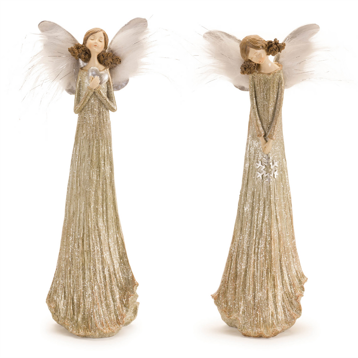 Glittered Angel with Feather Wings (Set of 2) -Ship Only