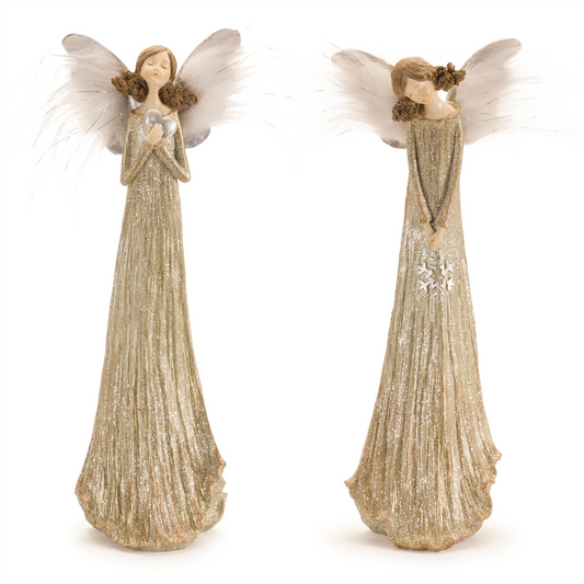 Glittered Angel with Feather Wings (Set of 2) -Ship Only