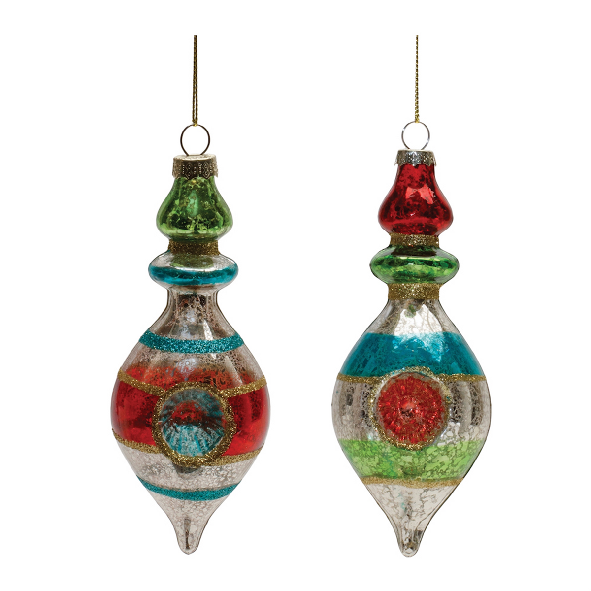 Multicolor Mercury Glass Reflector Drop Ornament (Set of 12) -Ship Only