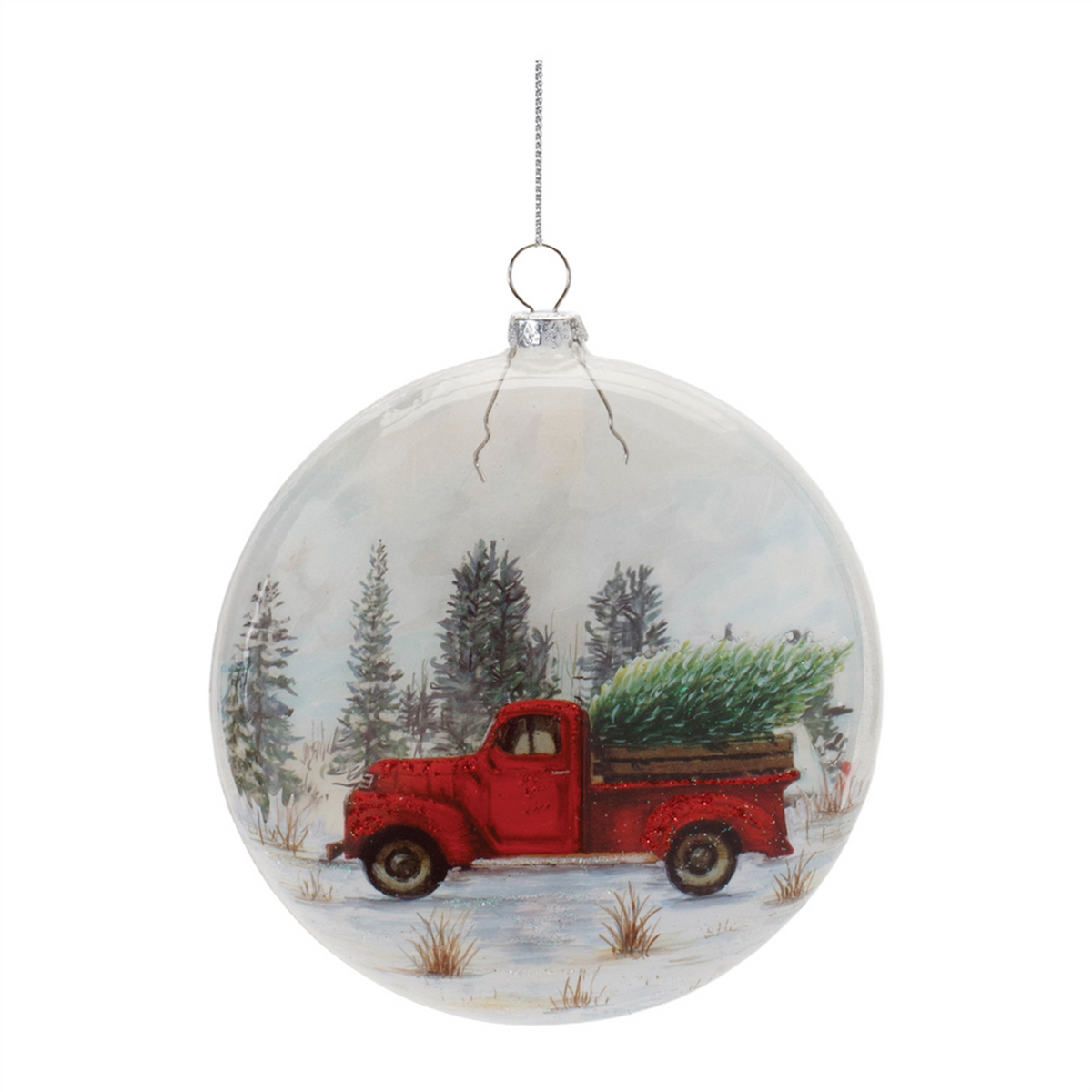 Glittered Glass Pickup Truck Ball Ornament (Set of 6) -Ship Only