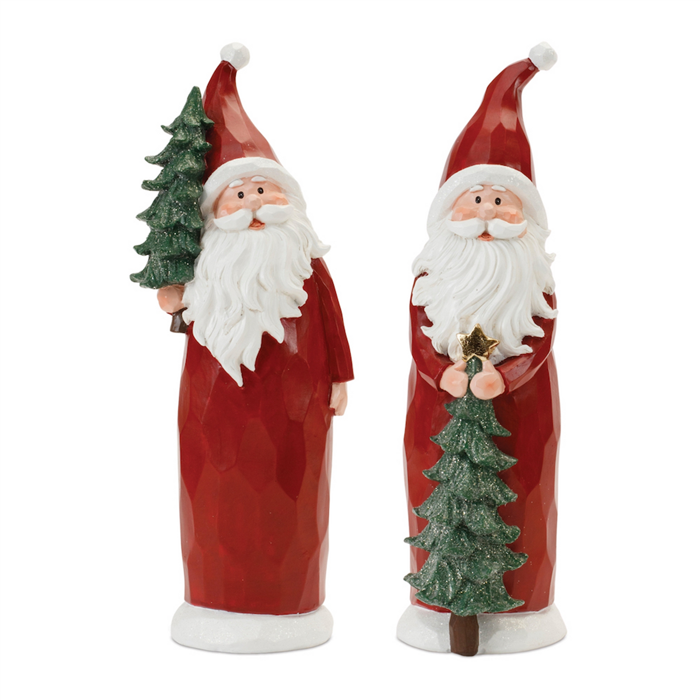 Carved Santa with Glittered Pine (Set of 2) -Ship Only