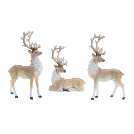 Glittered Holiday Deer Figurine (Set of 3) -Ship Only