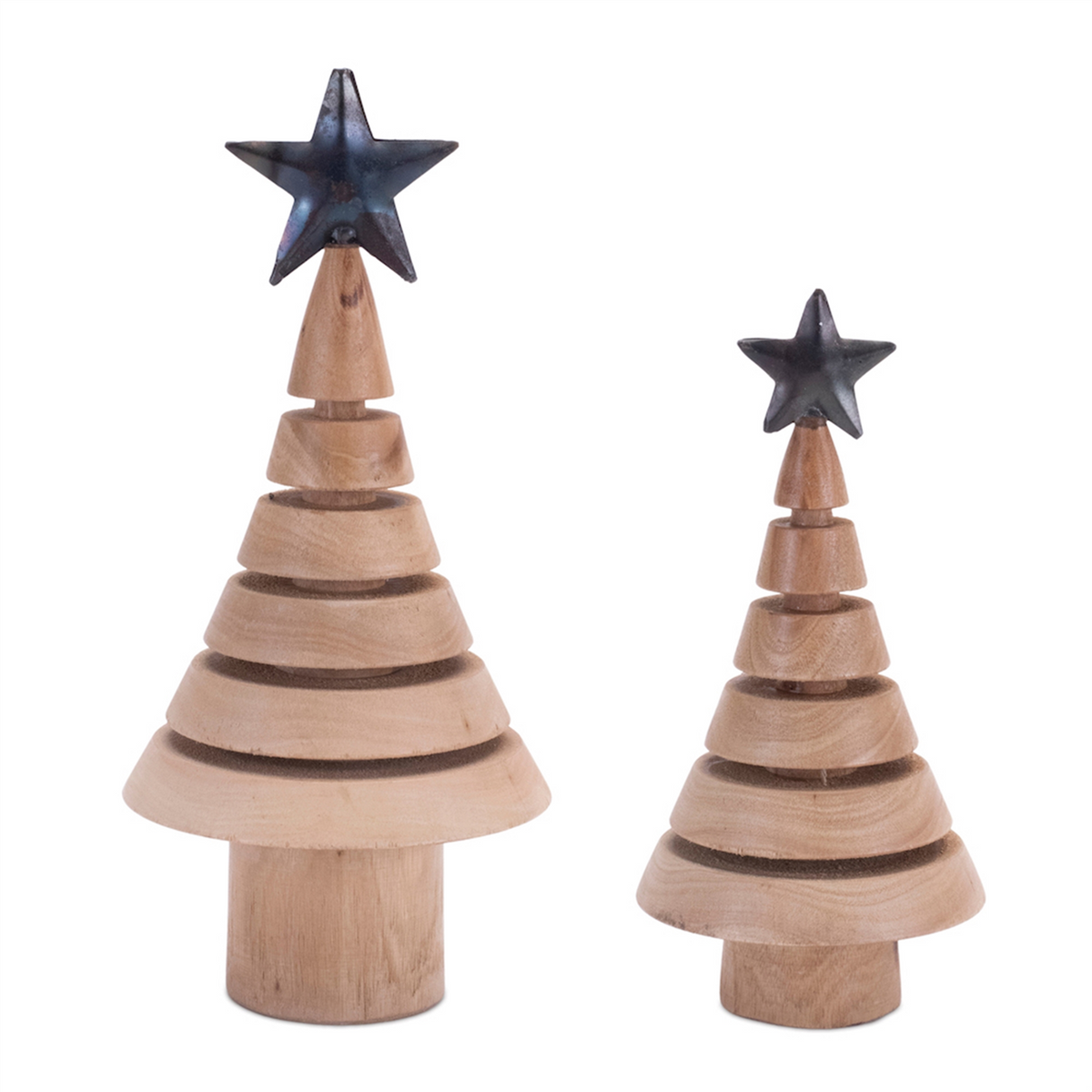 Natural Wood Tree with Metal Star (Set of 2) -Ship Only