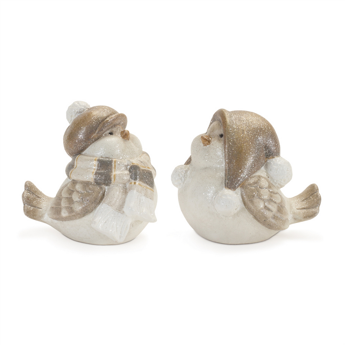 Glittered Winter Bird with Hat (Set of 4) -Ship Only