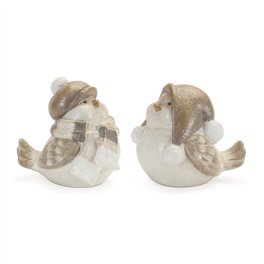Glittered Winter Bird with Hat (Set of 4) -Ship Only