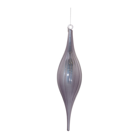 Grey Ribbed Glass Drop Ornament (Set of 6) -Ship Only