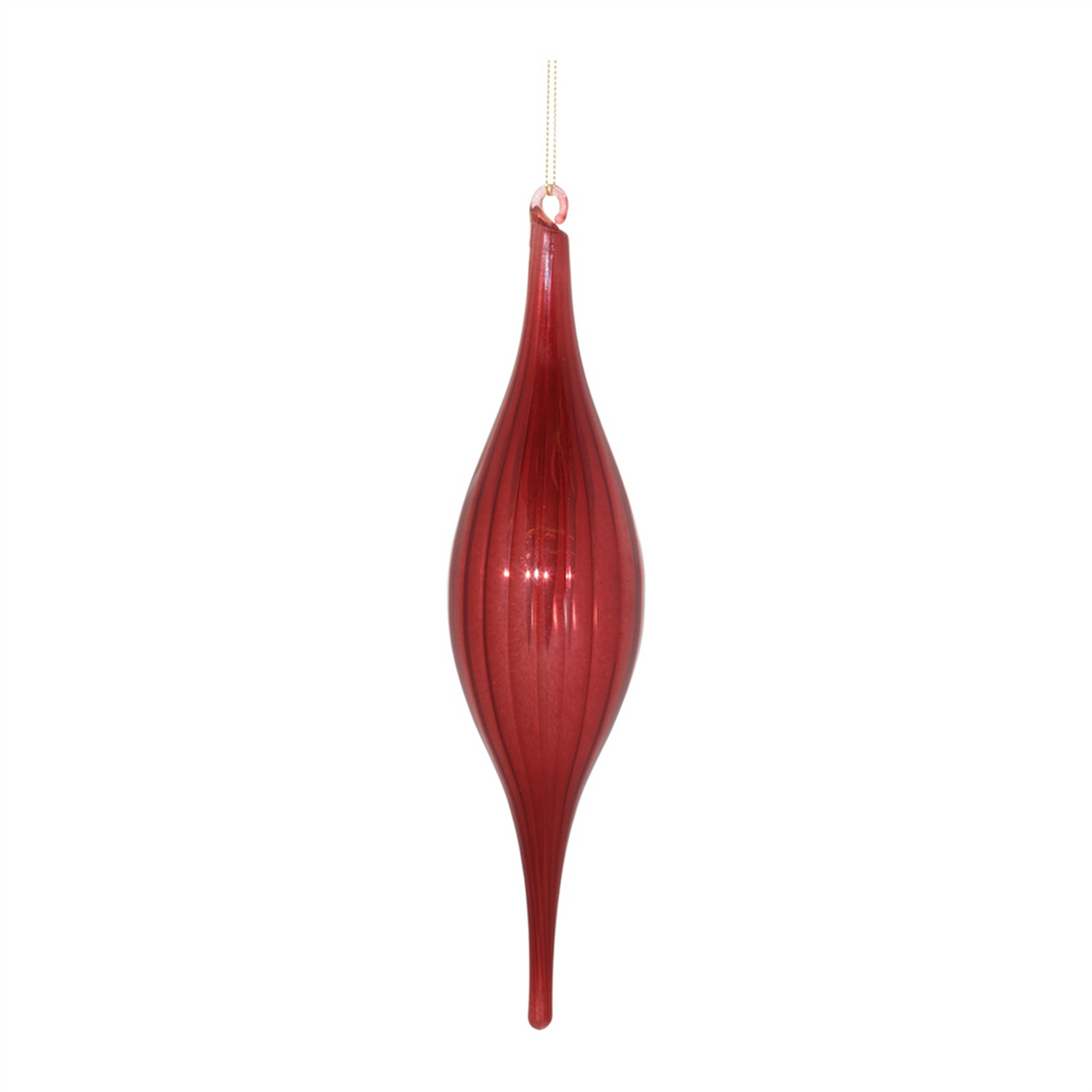 Red Ribbed Glass Drop Ornament (Set of 6) -Ship Only